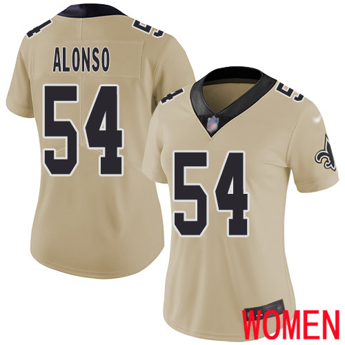 New Orleans Saints Limited Gold Women Kiko Alonso Jersey NFL Football 54 Inverted Legend Jersey
